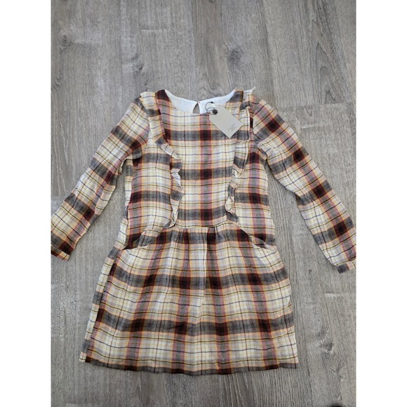 Zara Other - Zara Girls Plaid‎ Ruffle Dress Burgundy Mustard Size 13-14  NEW